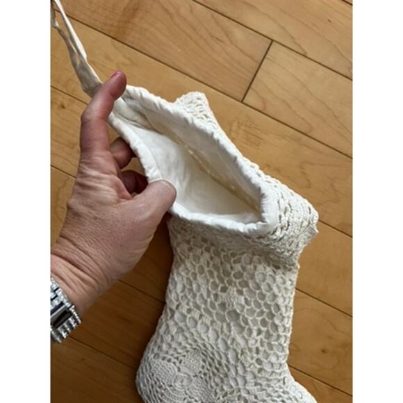 White Christmas crochet handmade knit stocking, Grandma core, vintage - Picture 4 of 6